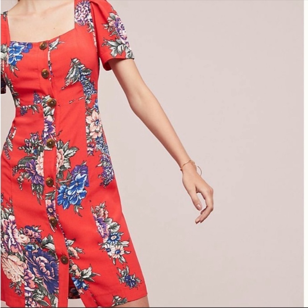 Anthropologie Red Floral Mini Dress - Picture 2 of 10